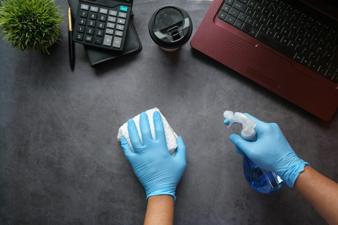 A desk being cleaned