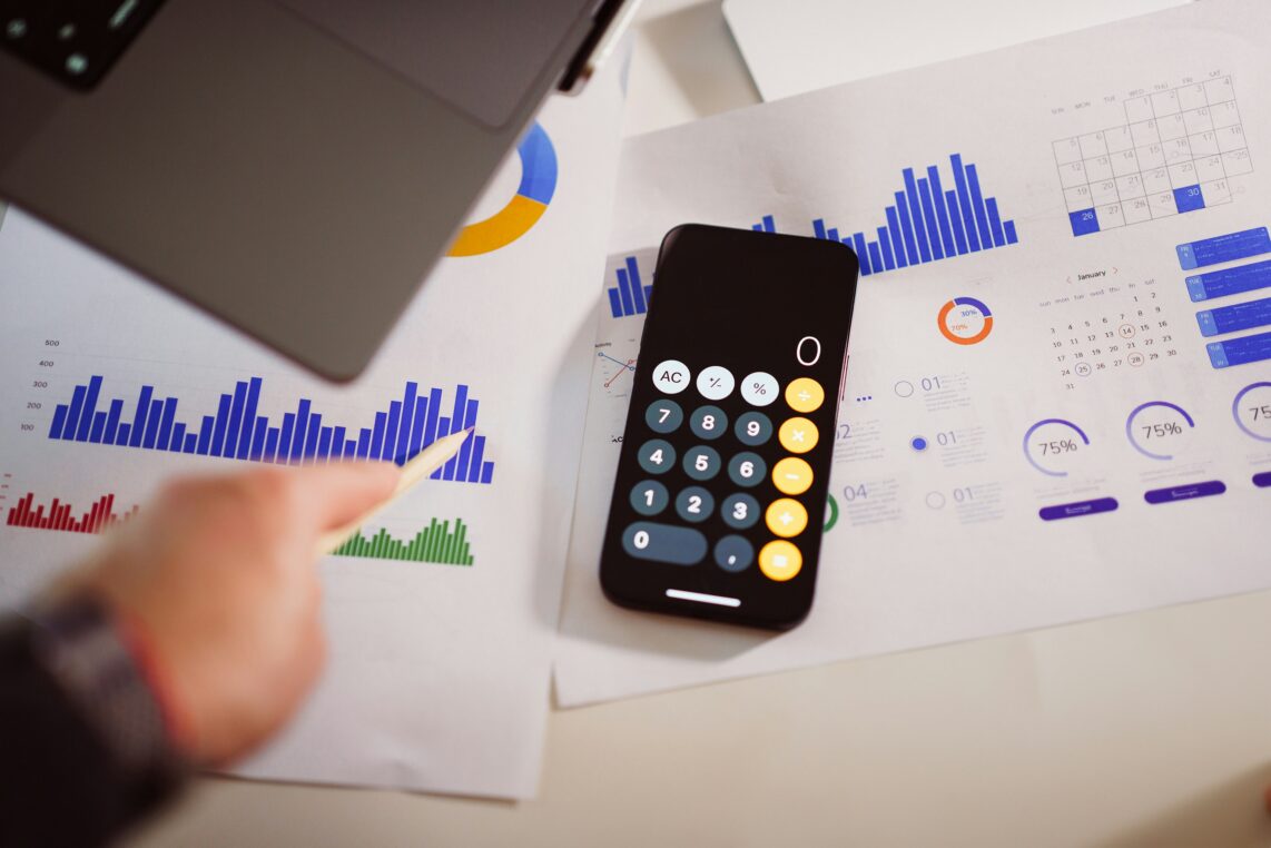Smartphone with calculator app (displaying 